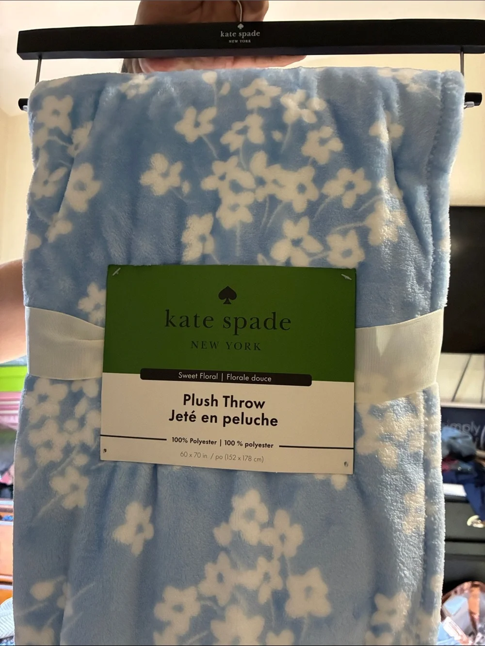 kate spade Sweet Floral Plush Throw Blanket - Light Blue and White Floral